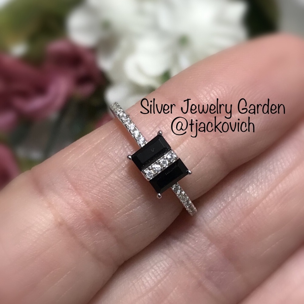 Black CZ Stackable Sterling Silver Ring